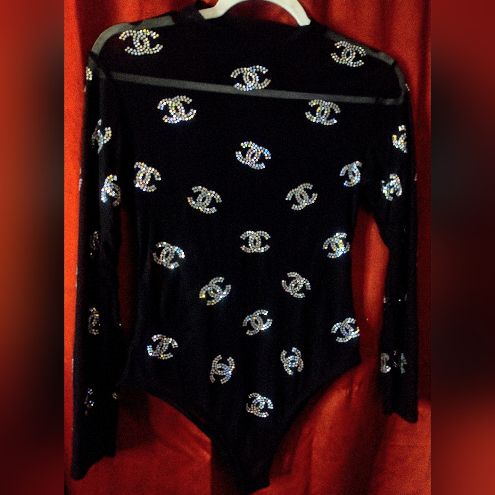 Black Sheer Bodysuit with Silver Accents